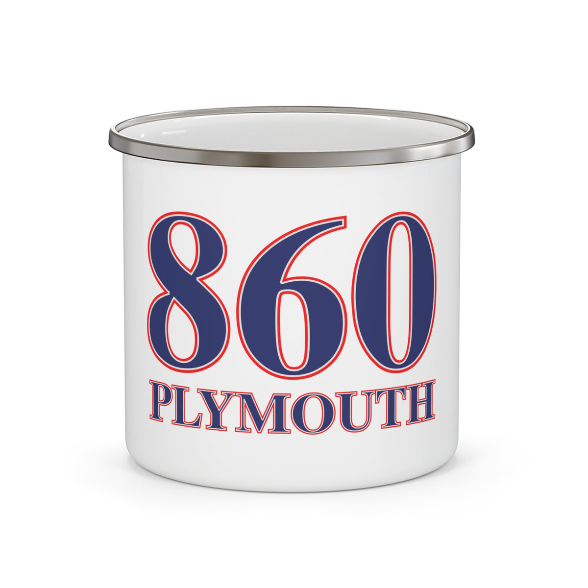 Plymouth Red, White & Blue Enamel Camping Mug