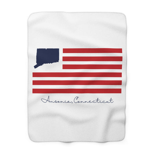 Ansonia Connecticut Flag Sherpa Fleece Blanket