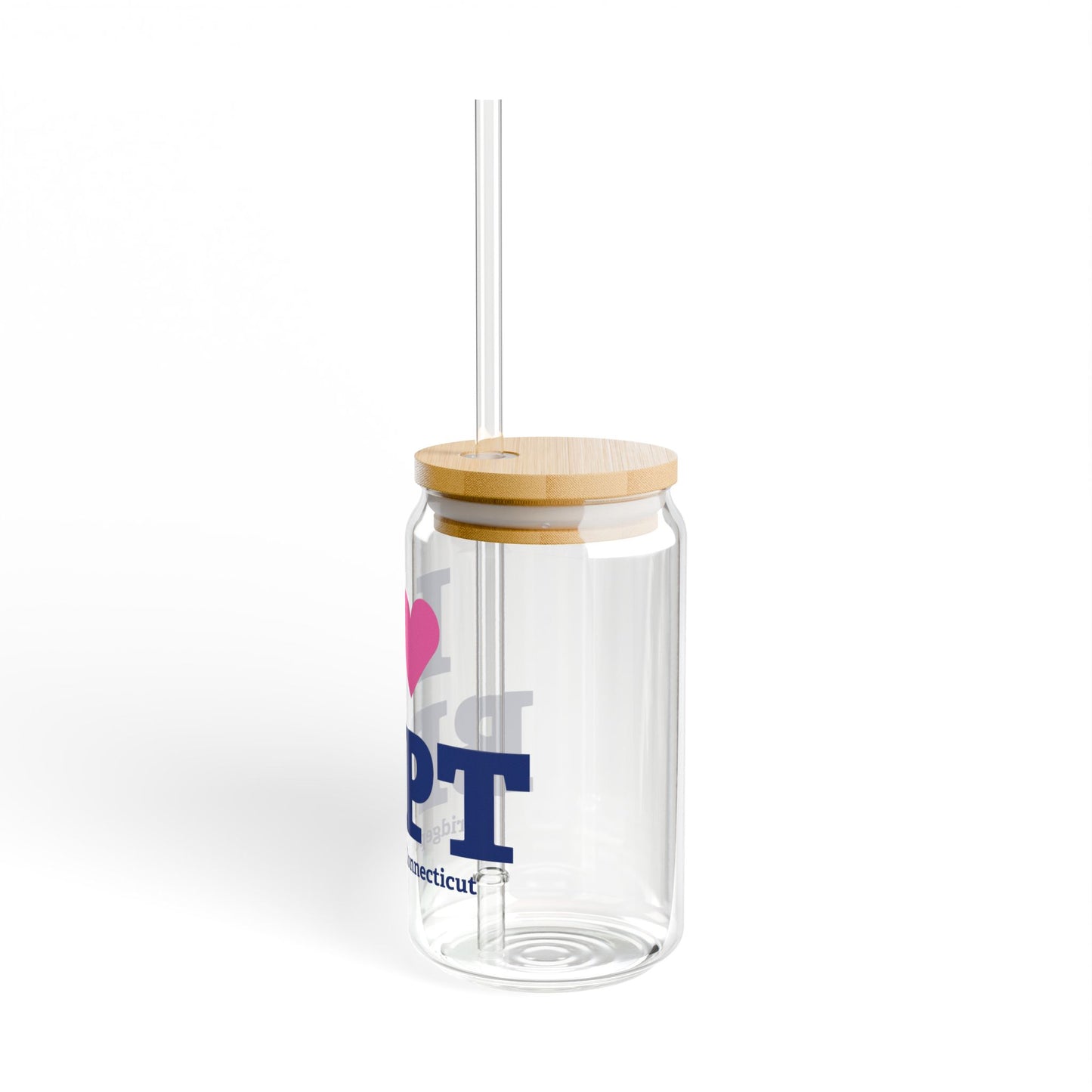 I Heart BRPT Glass Can with Straw and Lid, 16oz