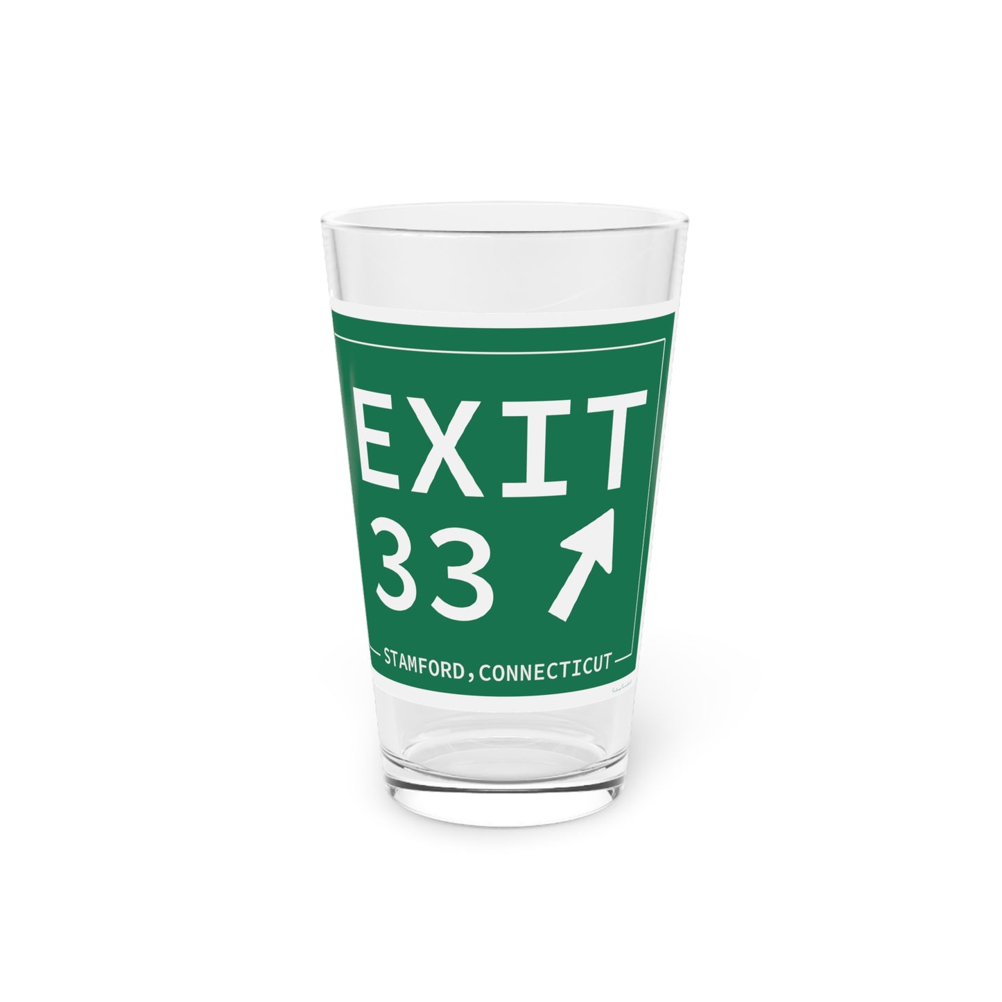 Vintage Exit 33 Merritt Parkway Sign Pint Glass, 16oz