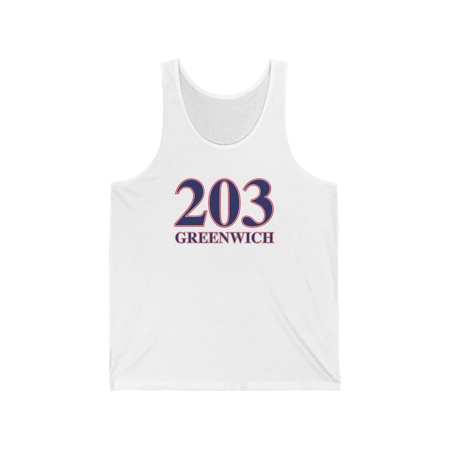 203 Greenwich Red, White & Blue Unisex Jersey Tank Top