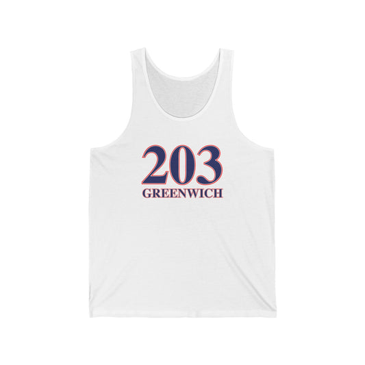 203 Greenwich Red, White & Blue  Unisex Jersey Tank Top