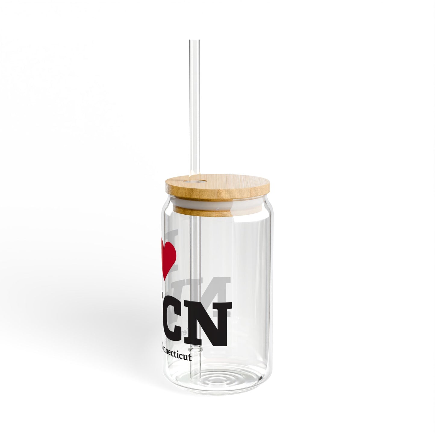 I Heart NWCN Glass Can with Straw and Lid, 16oz