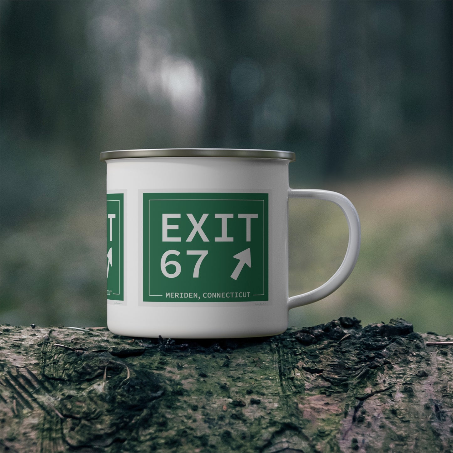 Vintage Exit 67 WCP Sign Enamel Camping Mug