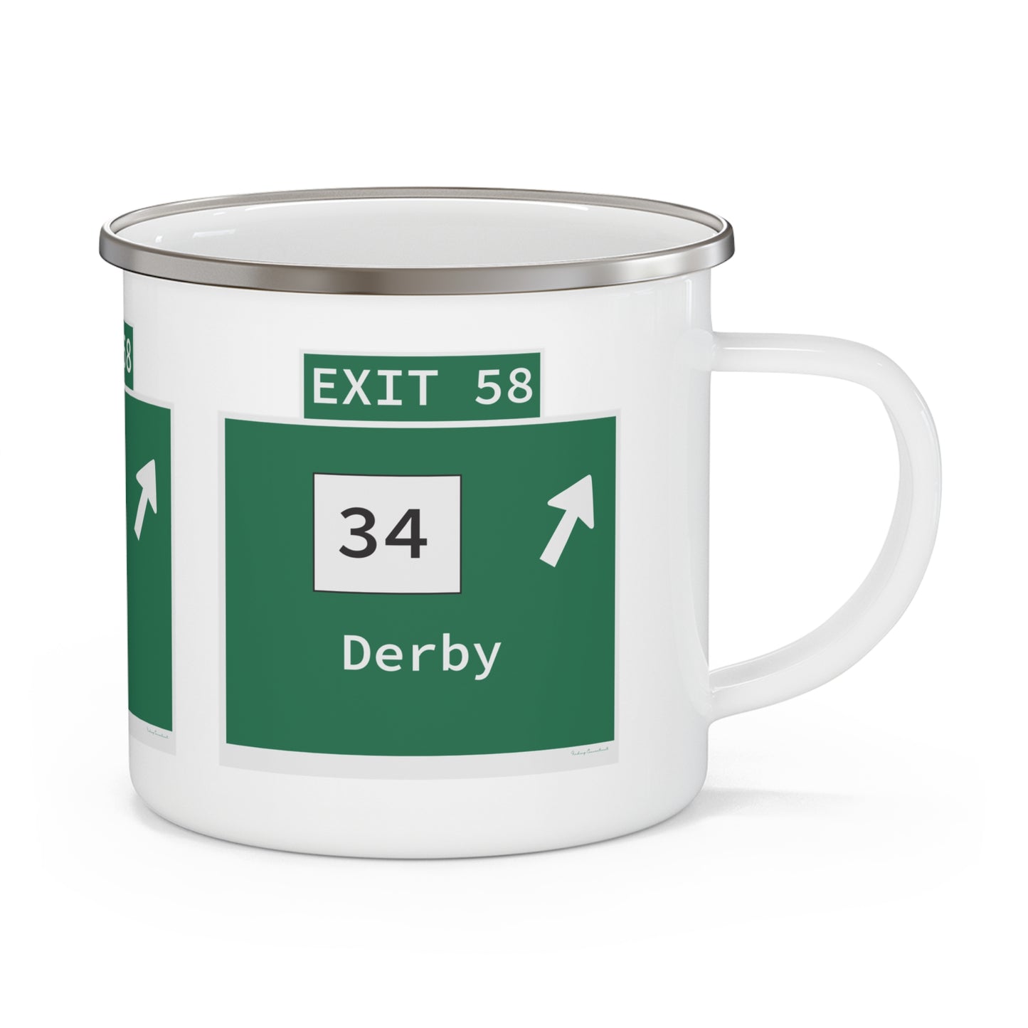 Vintage WCP Exit 58 Sign Enamel Camping Mug