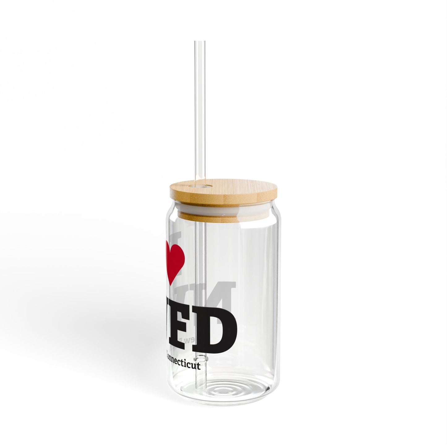 I Heart NWFD Glass Can with Straw and Lid, 16oz