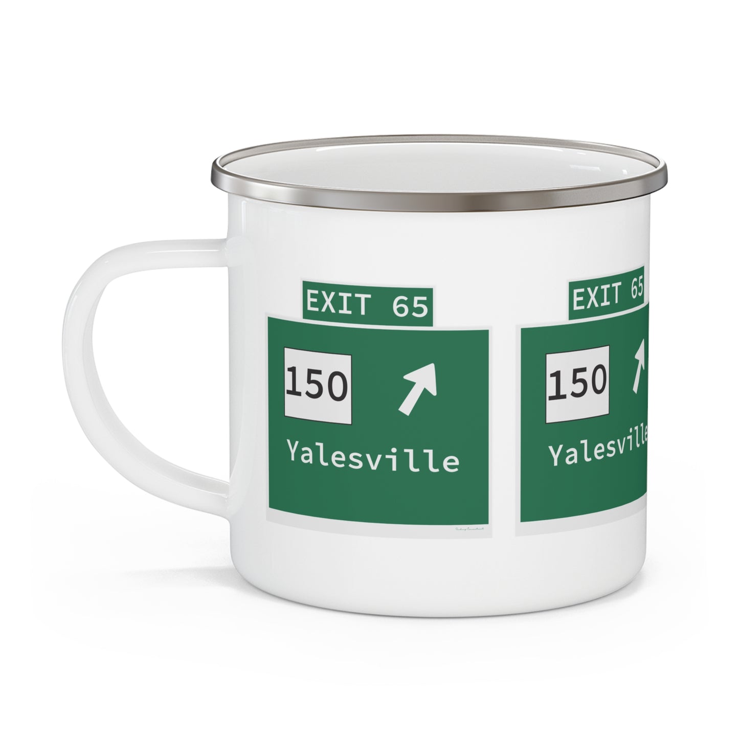 Vintage WCP Exit 65 Sign Enamel Camping Mug