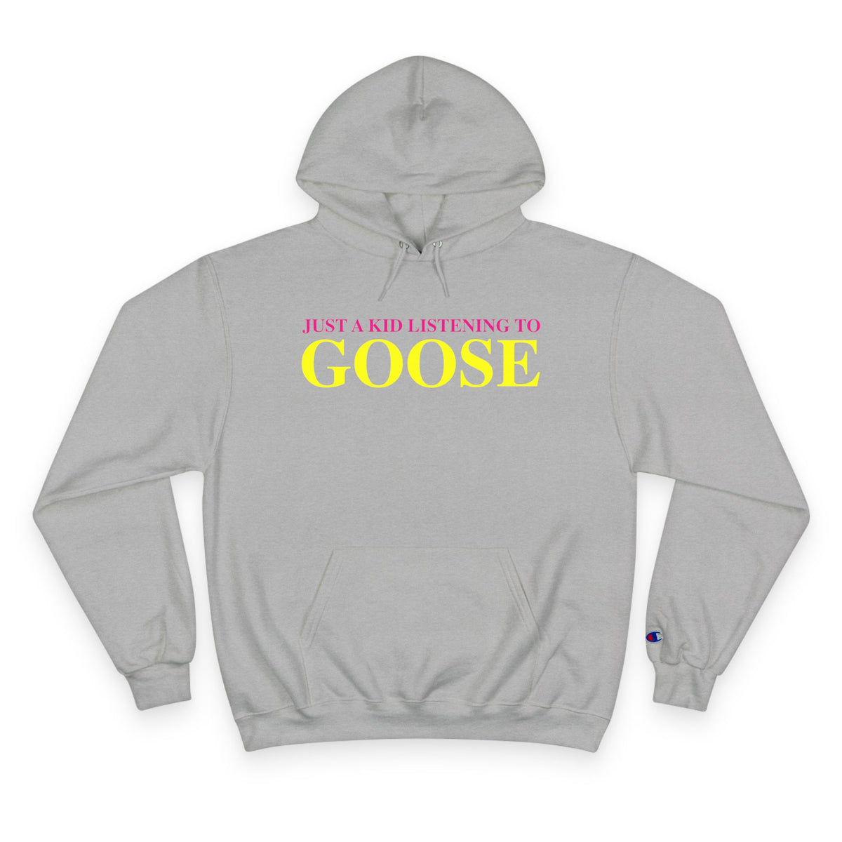 Just a kid listening to Goose - Yellow & Pink Champion Hoodie