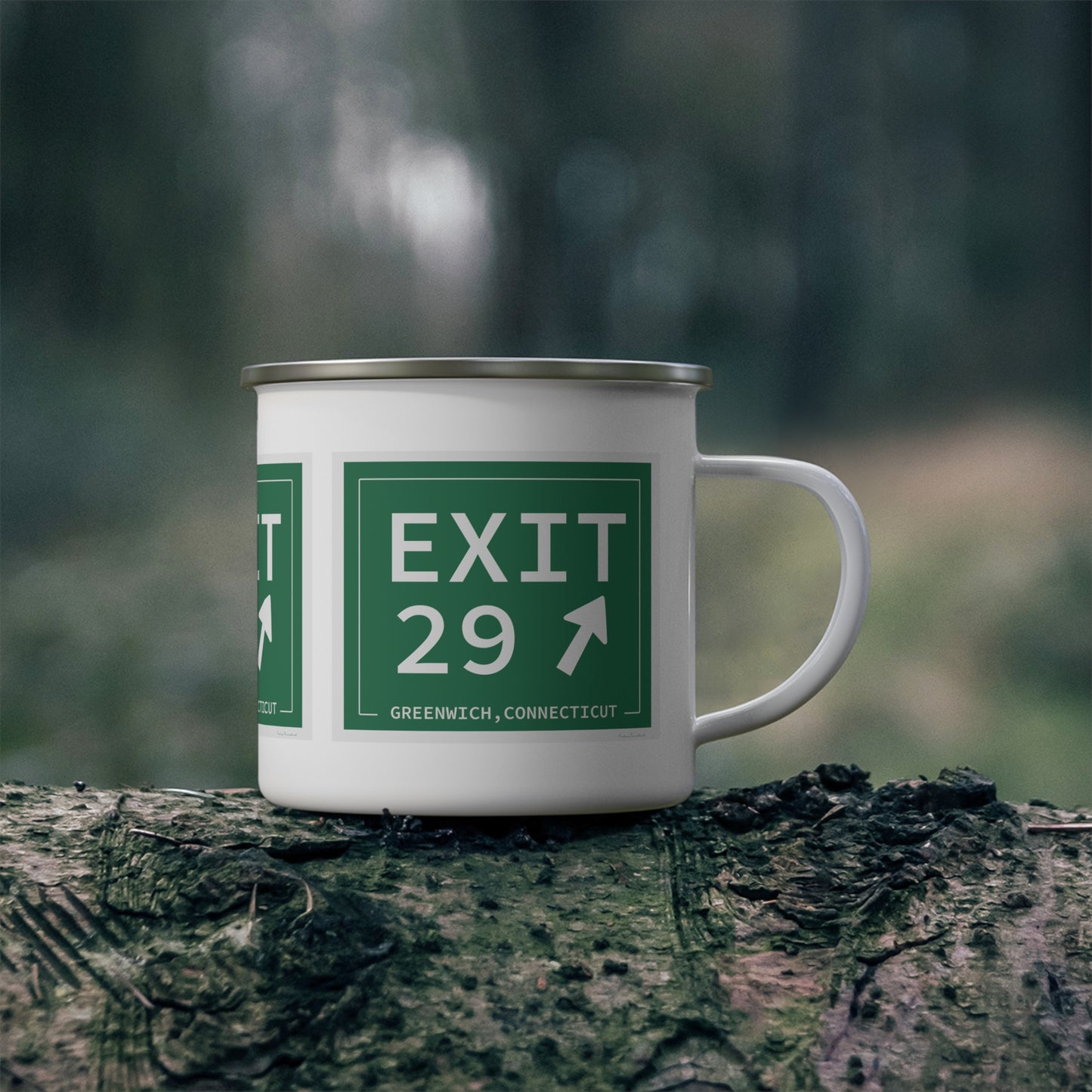 Vintage Exit 29 Merritt Parkway Sign Enamel Camping Mug