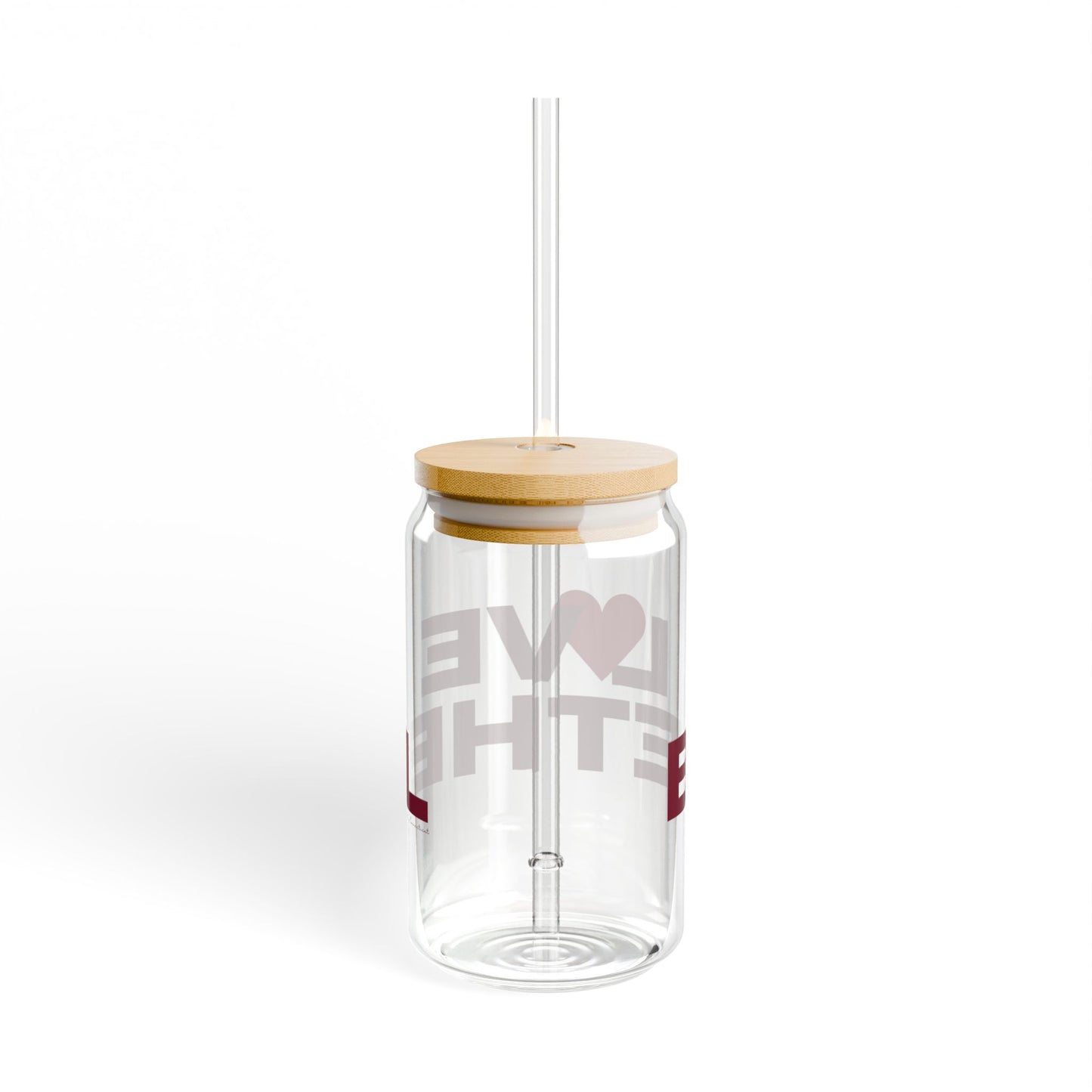 Love Bethel Glass Can with Straw and Lid, 16oz