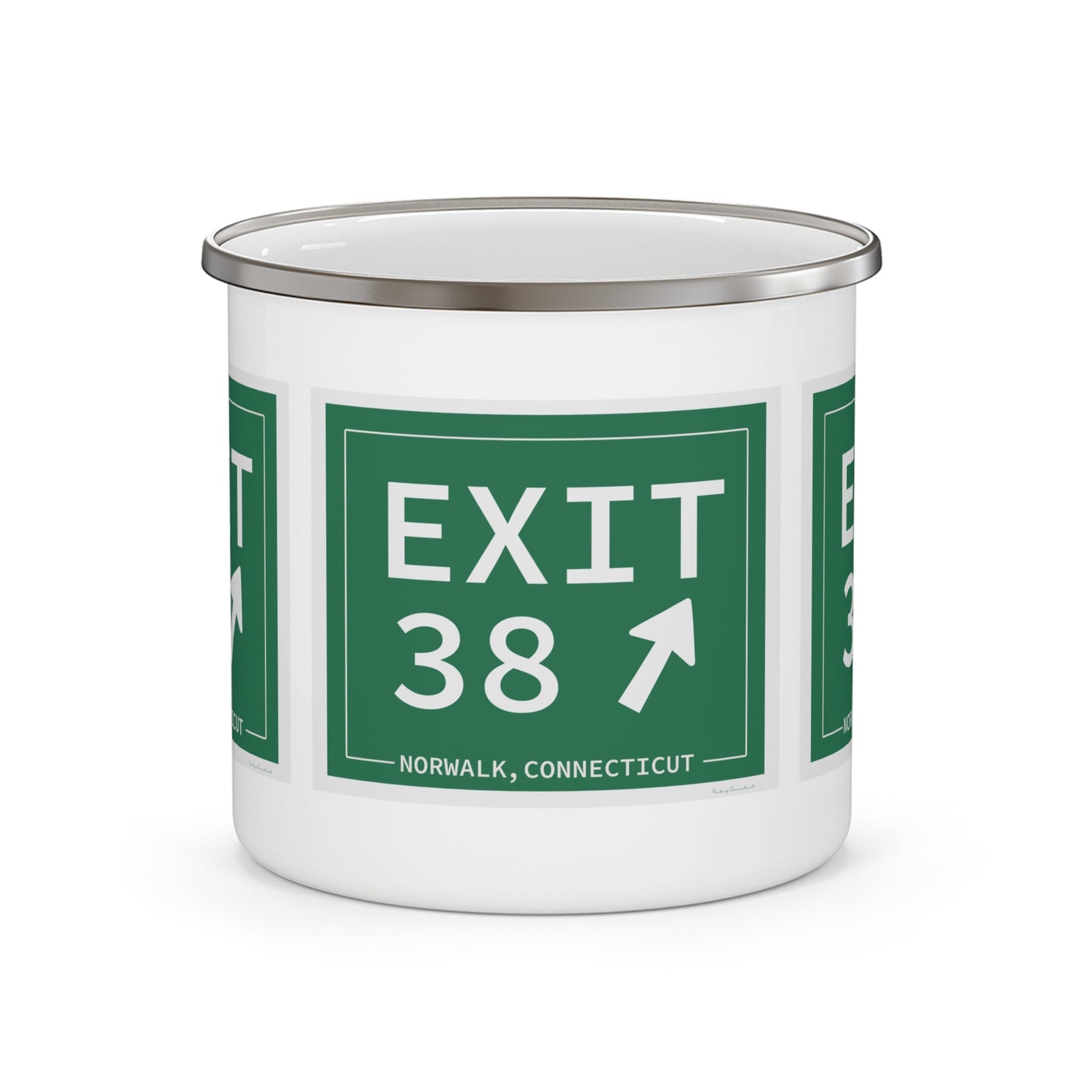 Vintage Exit 38 Merritt Parkway Sign Enamel Camping Mug