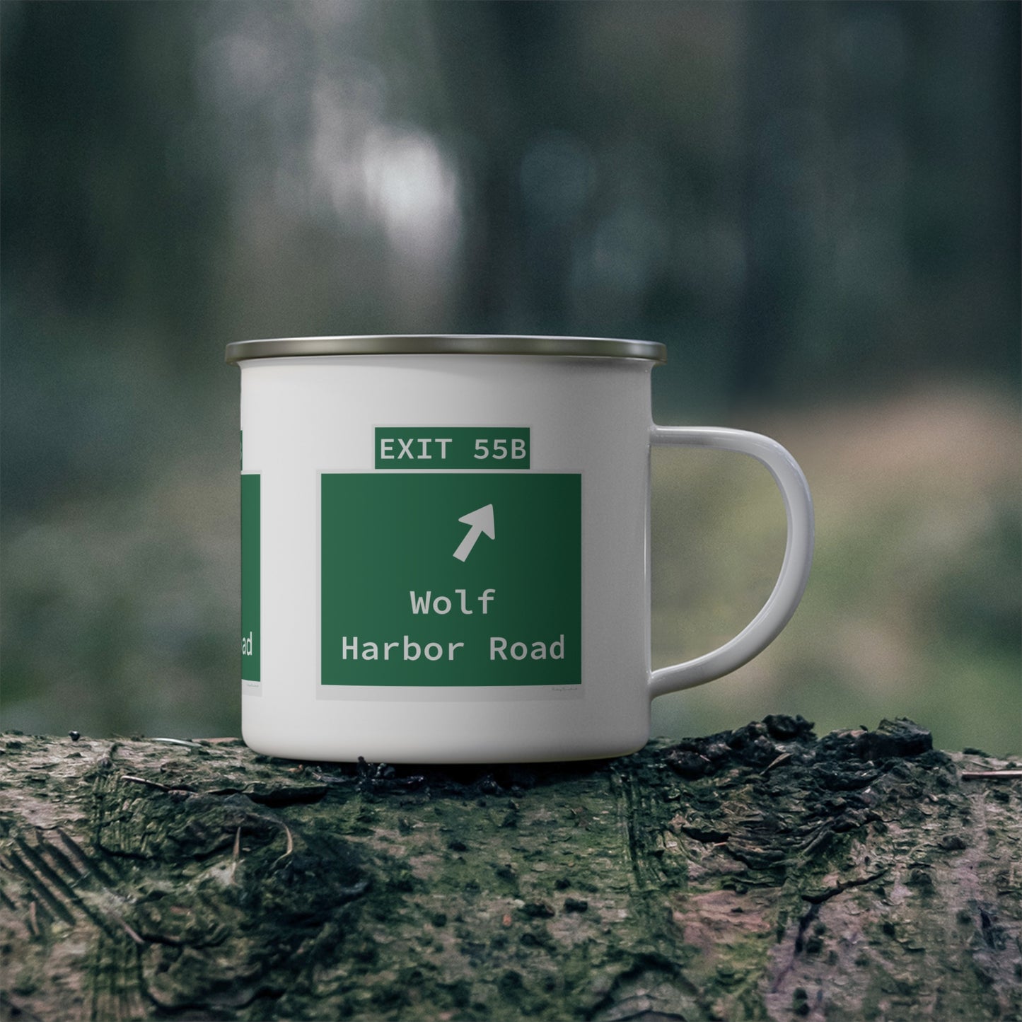 Vintage WCP Exit 55B Sign Enamel Camping Mug