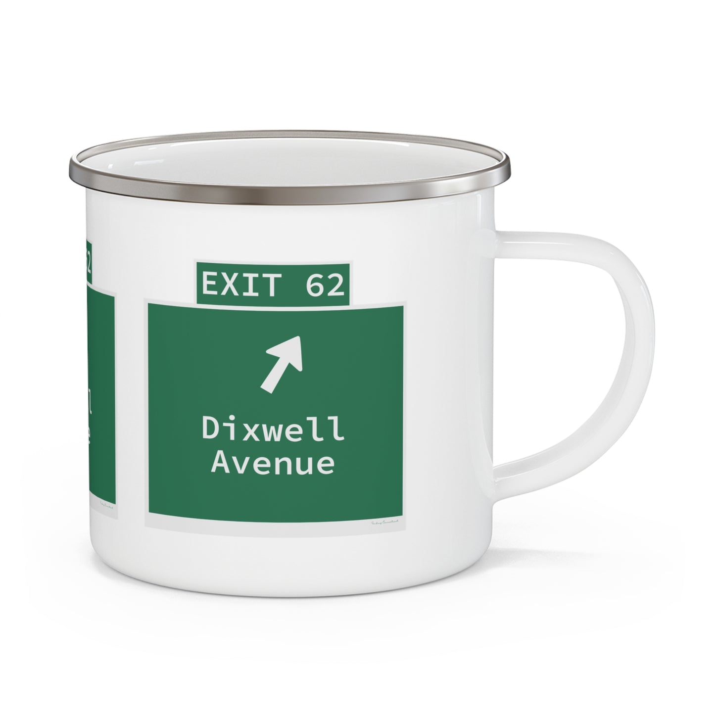 Vintage WCP Exit 62 Sign Enamel Camping Mug