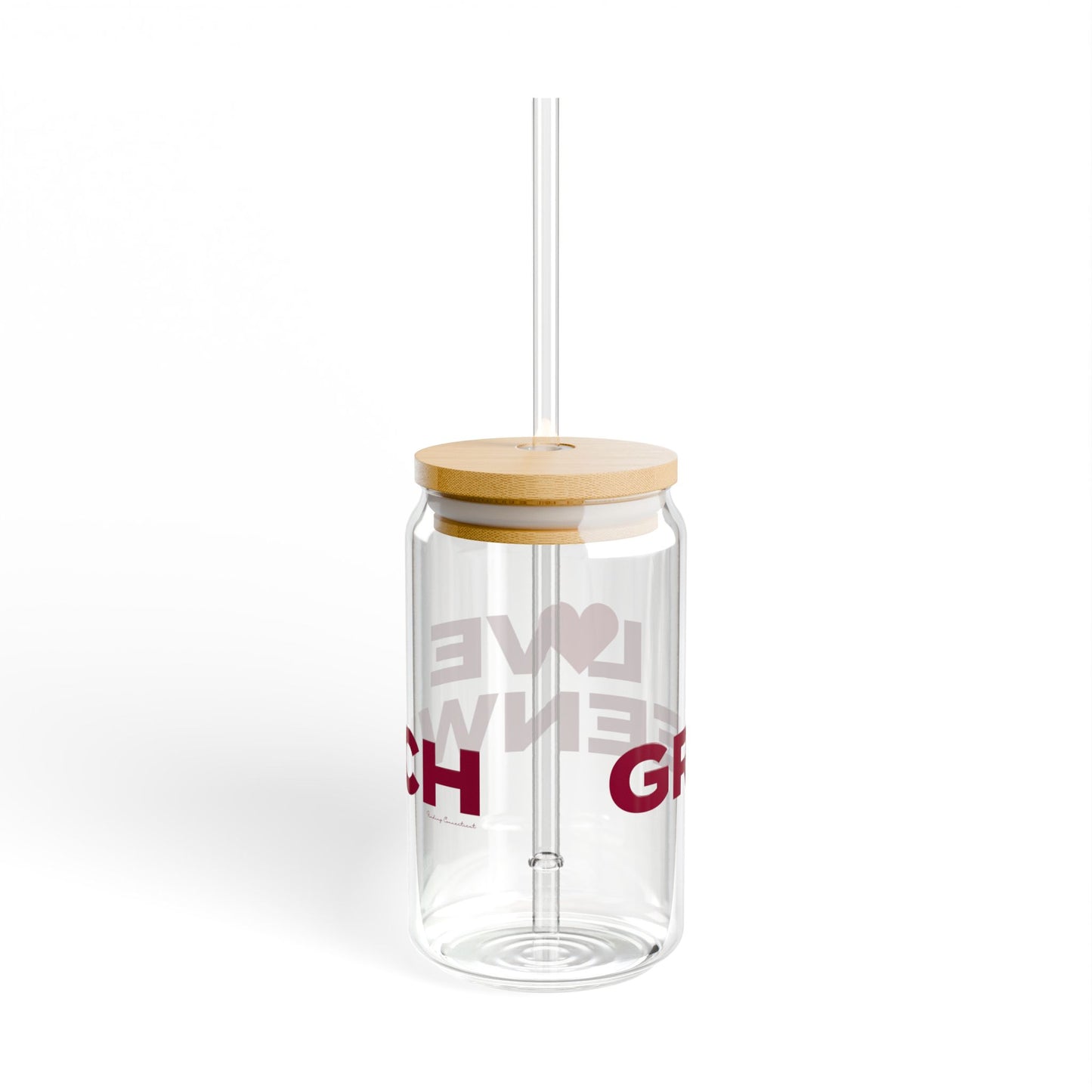Love Greenwich Glass Can with Straw and Lid, 16oz
