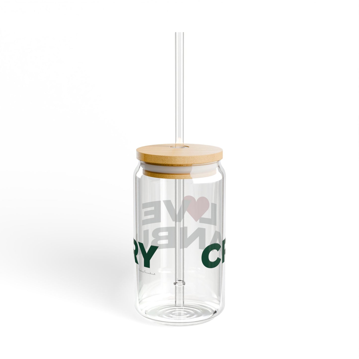 Love Cranbury Glass Can with Straw and Lid, 16oz