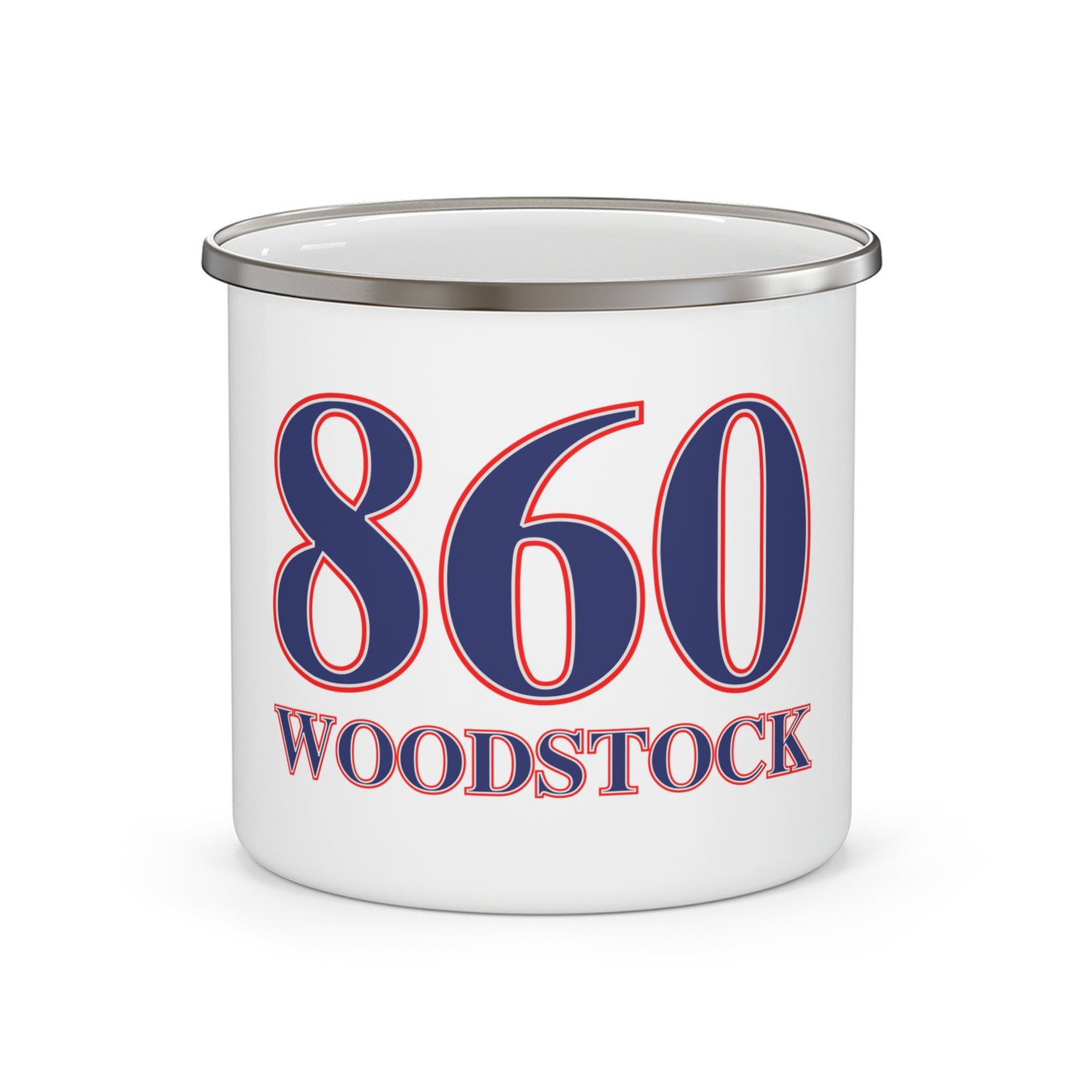 860 Woodstock Red, White & Blue Enamel Camping Mug