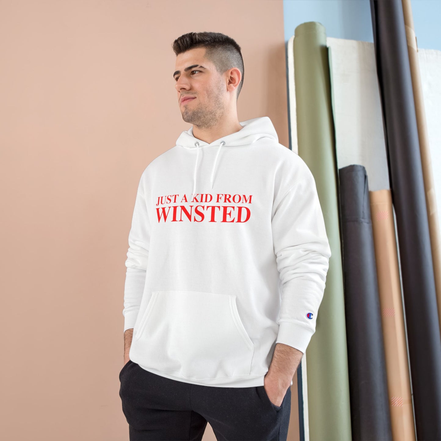 Just a kid from Winsted Champion Hoodie