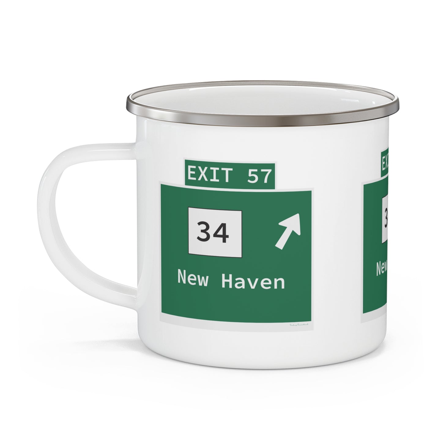 Vintage WCP Exit 57 Sign Enamel Camping Mug