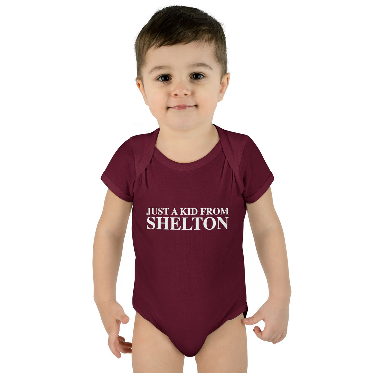 Just a kid from Shelton Infant Baby Rib Bodysuit
