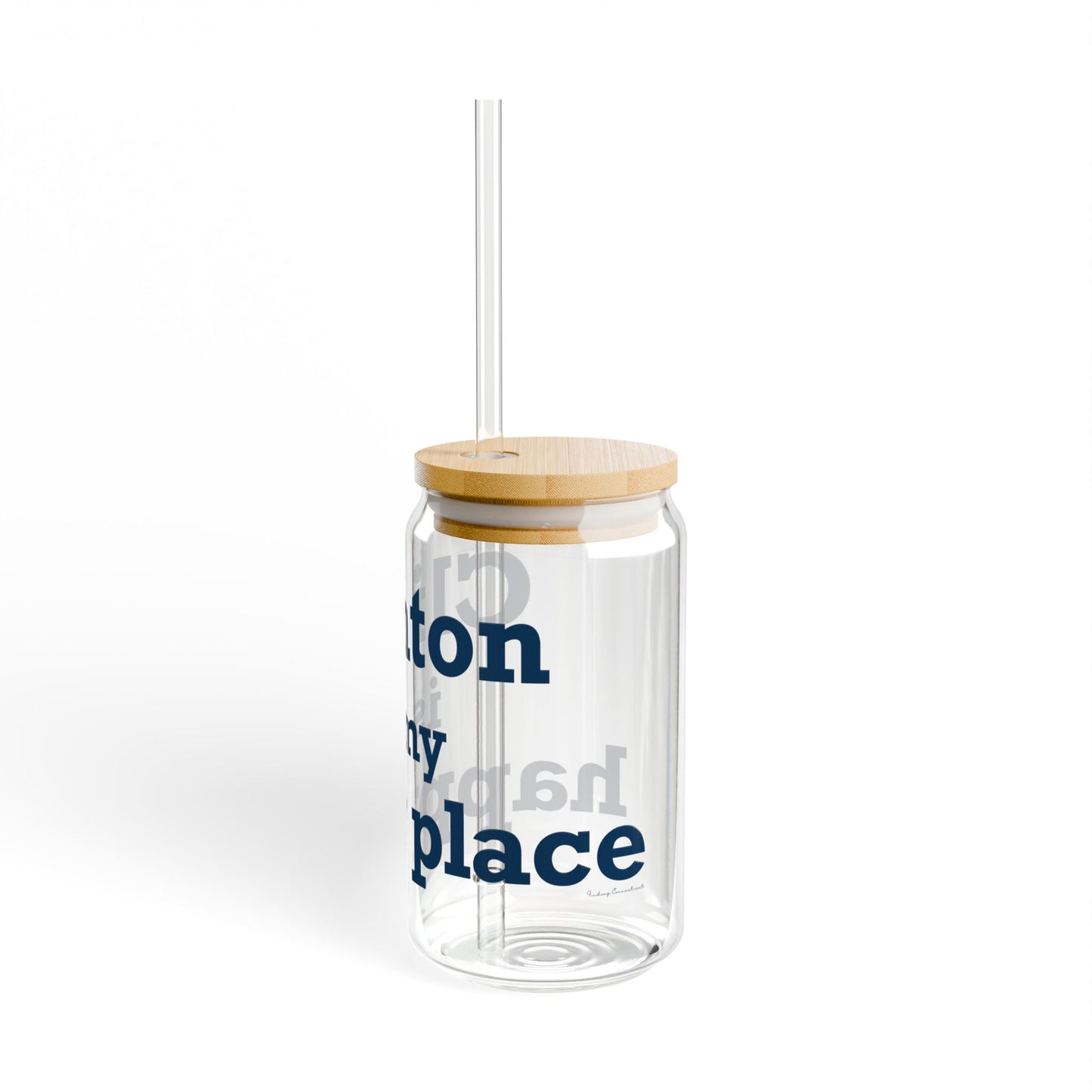 Clinton is My Happy Place Glass Can with Straw and Lid, 16oz