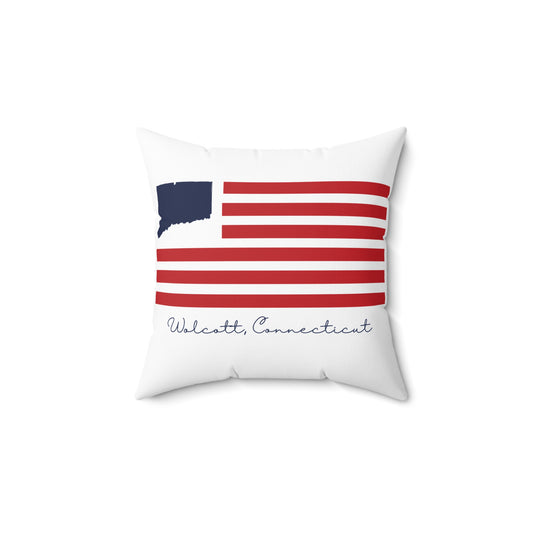 Wolcott Connecticut Flag Spun Polyester Square Pillow