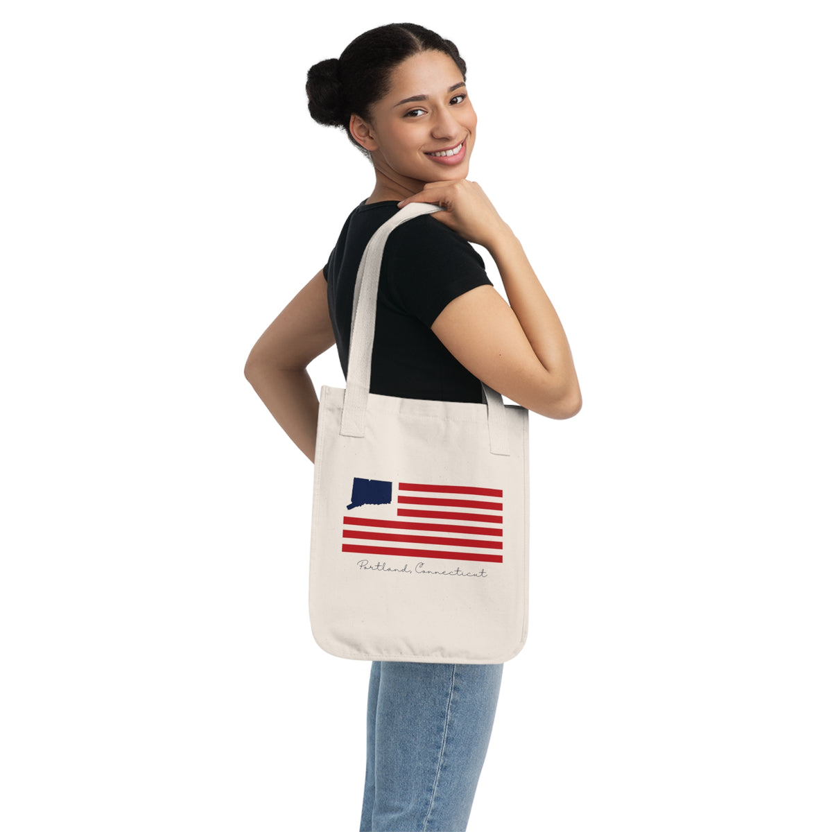 Portland Connecticut Connecticut Flag Organic Canvas Tote Bag