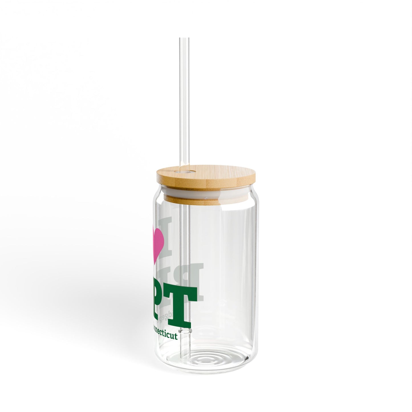 I Heart BRPT Glass Can with Straw and Lid, 16oz