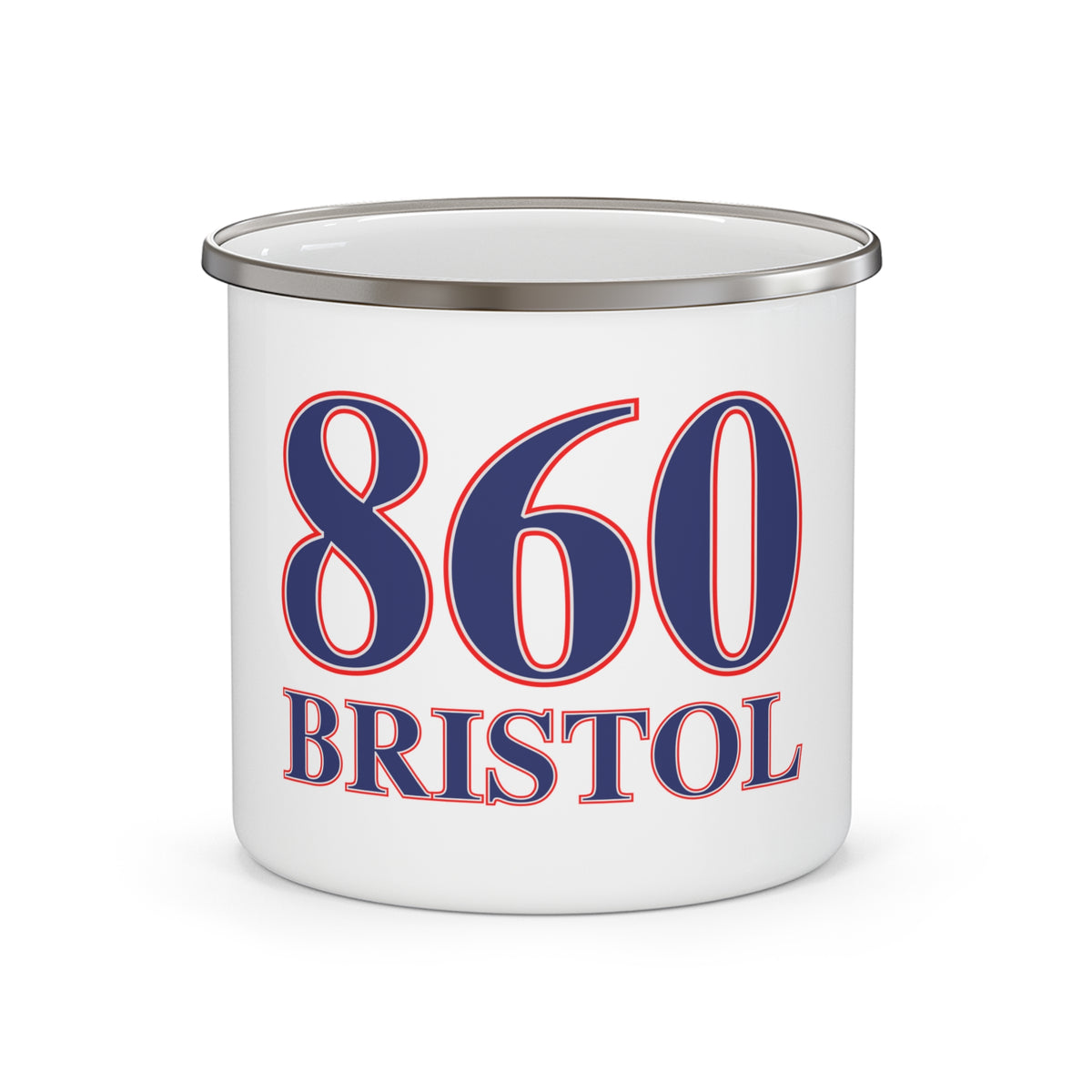 860 Bristol Red, White & Blue Enamel Camping Mug