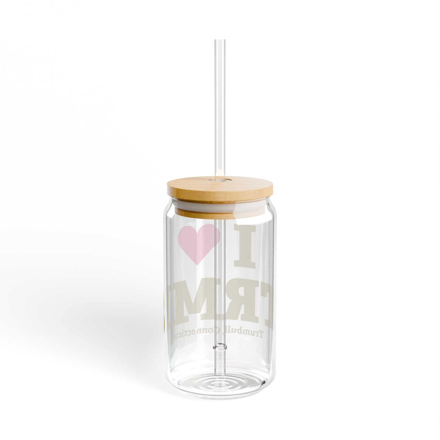I Heart TRMB Glass Can with Straw and Lid, 16oz