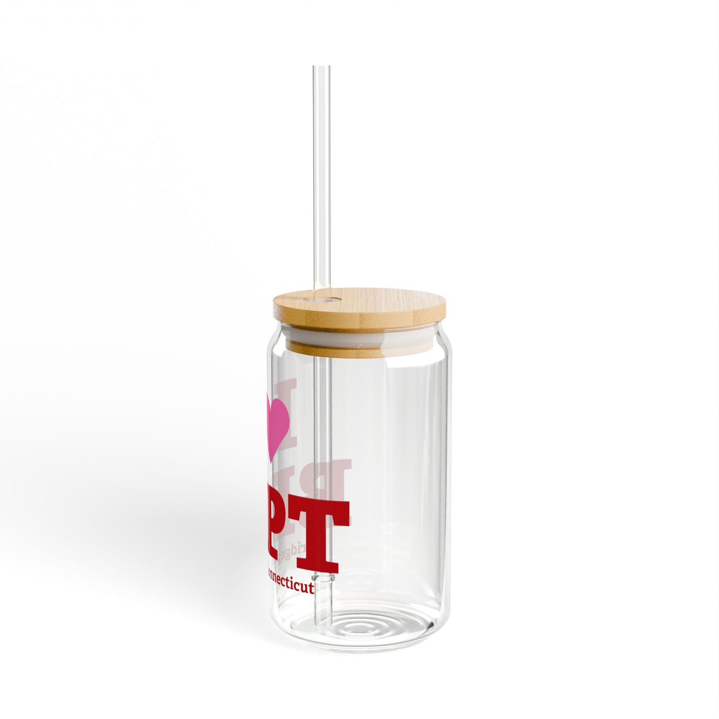 I Heart BRPT Glass Can with Straw and Lid, 16oz