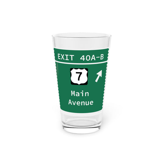 Vintage Merritt Parkway Exit 40 A-B Sign Pint Glass, 16oz