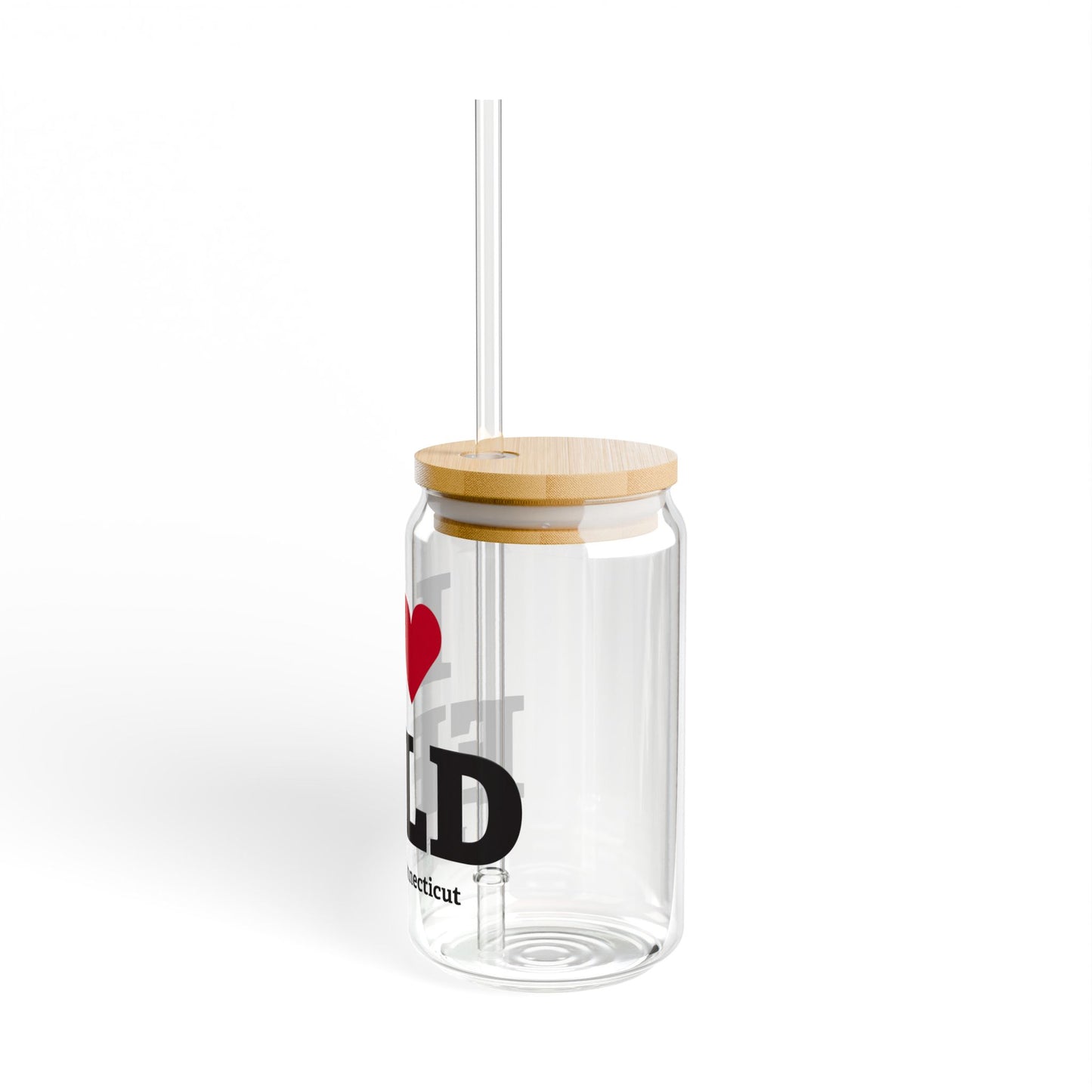 I Heart FFLD Glass Can with Straw and Lid, 16oz