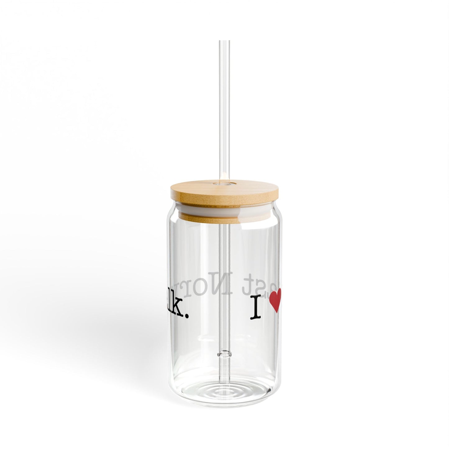 I Heart East Norwalk. Glass Can with Straw and Lid, 16oz