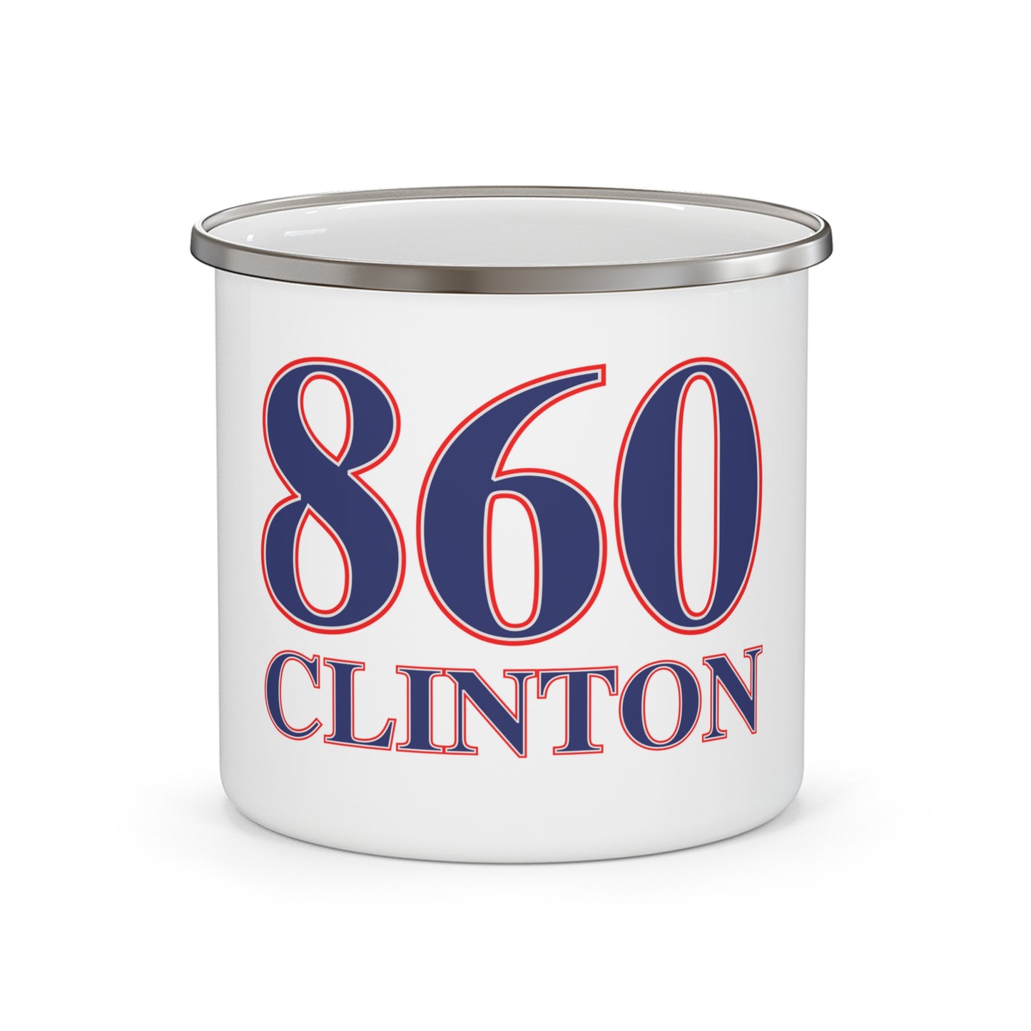 860 Clinton Red, White & Blue Enamel Camping Mug