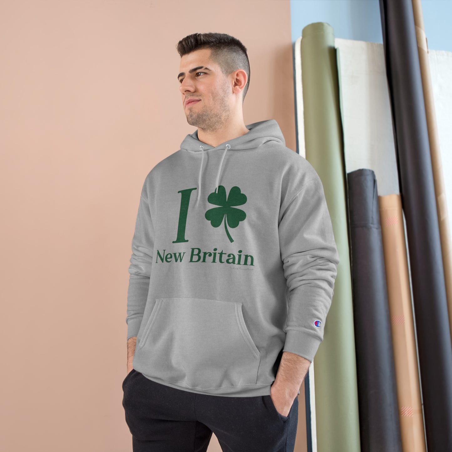 I Clover New Britain // New Britain Connecticut st. Patrick's day merch champion hoodie sweatshirt // finding connecticut