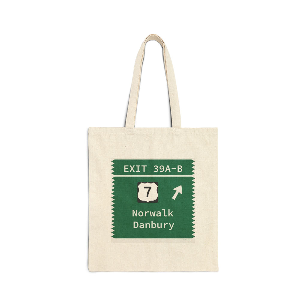 Merritt Parkway Exit 39A-B tote bag - Merritt Parkway and Norwalk Connecticut gifts and merch by Finding Connecticut