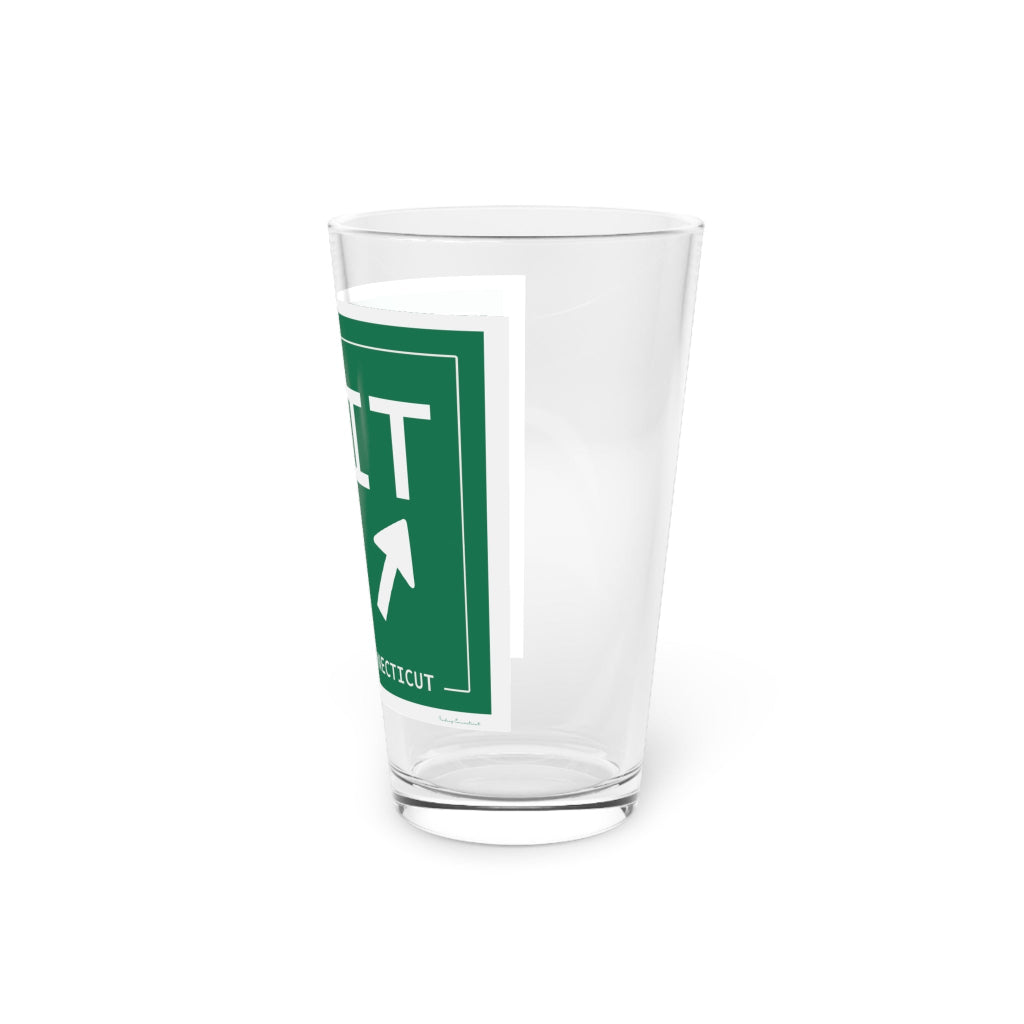 Merritt Parkway exit 28 pint glass drinkware - greenwich Connecticut gifts and merch by Finding Connecticut