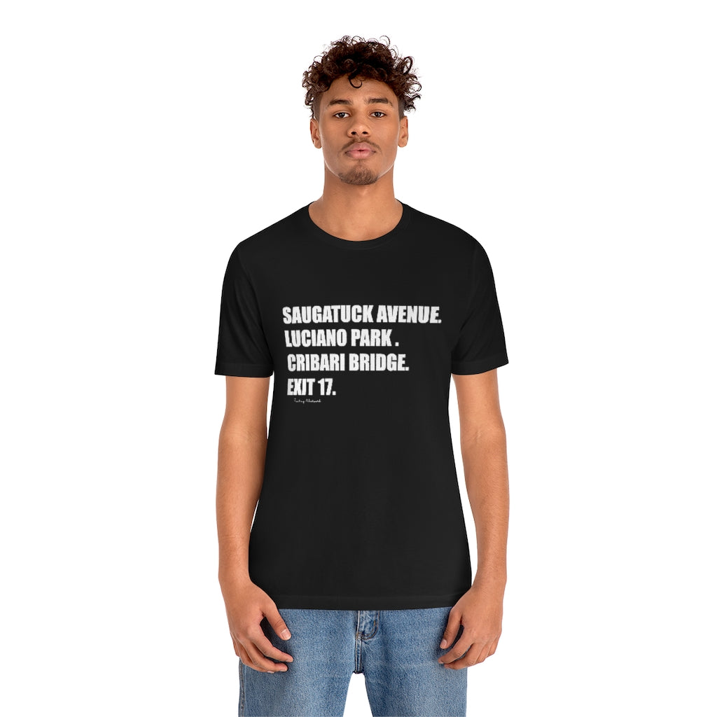 Saugatuck Ave. Luciano Park. Cribari Bridge. Exit 17. Unisex Jersey Short Sleeve Tee How do you say Westport without saying Westport? Westport, Connecticut is filled with unique aspects. Each providing different elements that make up the town from historic to modern traditions. Proceeds of this collection goes to help build Finding Westport and Finding Connecticut's brands.