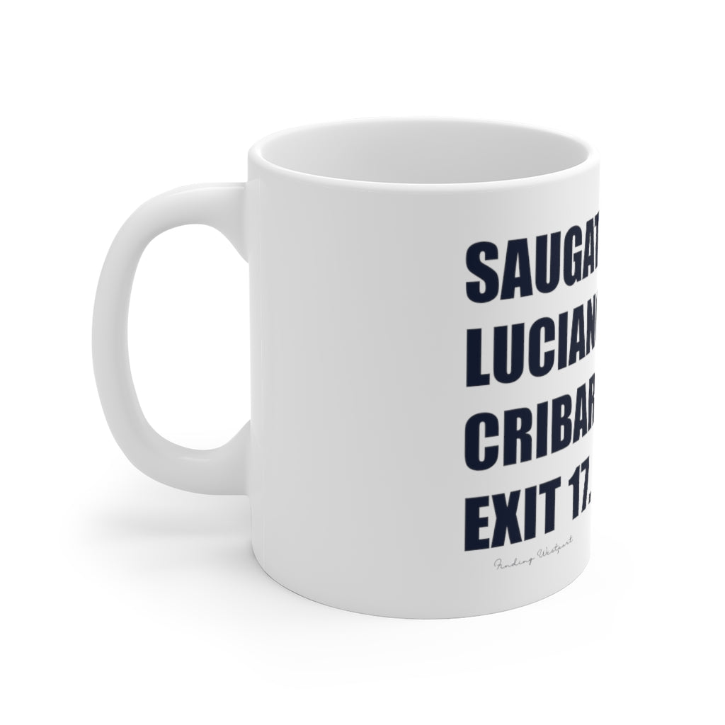 Saugatuck Ave. Luciano Park. Cribari Bridge. Exit 17. White Ceramic Mug How do you say Westport without saying Westport? Westport, Connecticut is filled with unique aspects. Each providing different elements that make up the town from historic to modern traditions. Proceeds of this collection goes to help build Finding Westport and Finding Connecticut's brands.