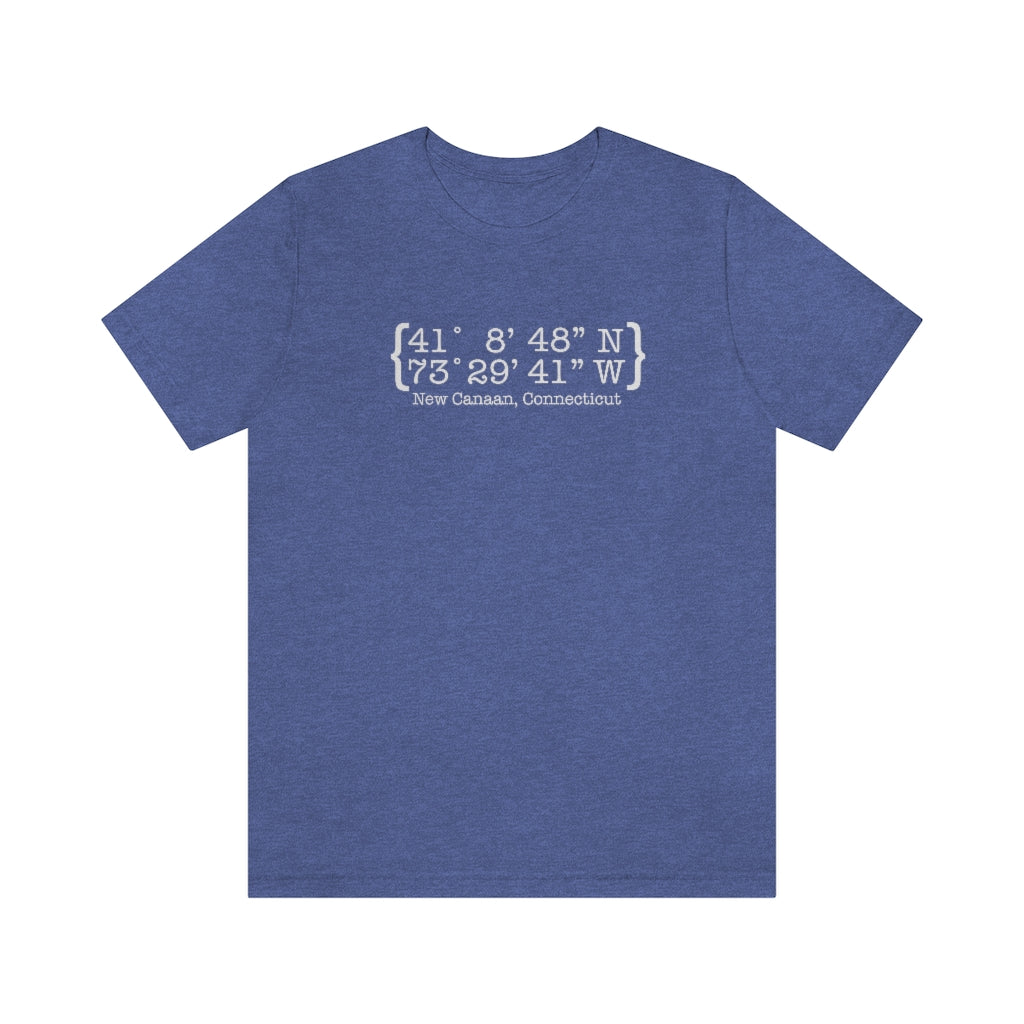 New Canaan Coordinates Unisex Jersey Short Sleeve Tee  Does New Canaan, Connecticut always have a special place in your heart. The Coordinates collection marks the spot for the special place you have ties to.   Proceeds helps grow Finding New Canaan and Finding Connecticut's brand grow.