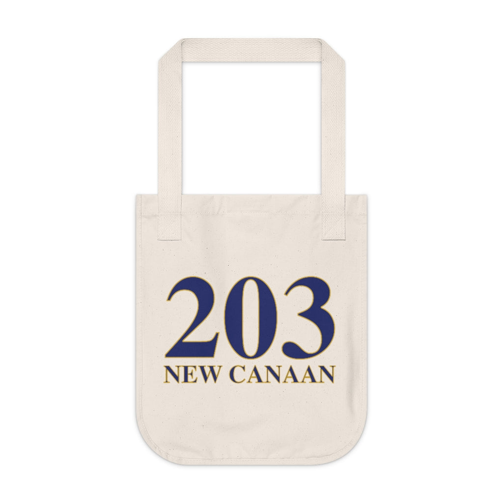 203 New Canaan Organic Canvas Tote Bag The 203 New Canaan Collection. Show off New Canaan and Connecticut at the same time. Colors were inspired by the Connecticut state flag. Proceeds help build Finding New Canaan and Finding Connecticut's brand.