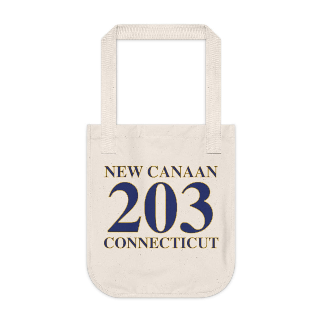 New Canaan 203 Connecticut Organic Canvas Tote Bag The 203 New Canaan Collection. Show off New Canaan and Connecticut at the same time. Colors were inspired by the Connecticut state flag. Proceeds help build Finding New Canaan and Finding Connecticut's brand.