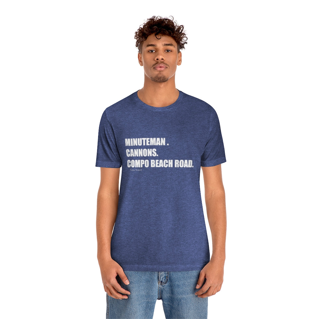 Minuteman. Cannons. Compo Beach Road. Unisex Jersey Short Sleeve Tee How do you say Westport without saying Westport? Westport, Connecticut is filled with unique aspects. Each providing different elements that make up the town from historic to modern traditions. Minuteman. Cannons. Compo Beach Road. You know its Westport. Proceeds of this collection goes to help build Finding Westport and Finding Connecticut's brands.
