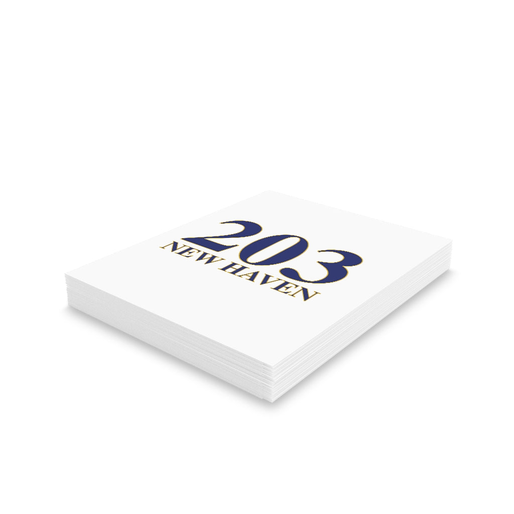 203 New Haven Greeting Cards 203 New Haven Collection. Inspired by the Connecticut flag and the 203! Show off for your pride for Connecticut and New Haven! Proceeds of this collection go to help build Finding Connecticut’s website and brand. • Free USA shipping Click here to go to our home page