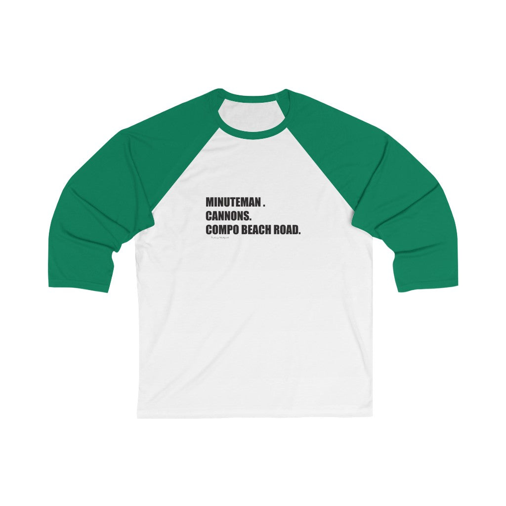 Minuteman. Cannons. Compo Beach Road. Unisex 3/4 Sleeve Baseball Tee How do you say Westport without saying Westport? Westport, Connecticut is filled with unique aspects. Each providing different elements that make up the town from historic to modern traditions. Minuteman. Cannons. Compo Beach Road. You know its Westport. Proceeds of this collection goes to help build Finding Westport and Finding Connecticut's brands.