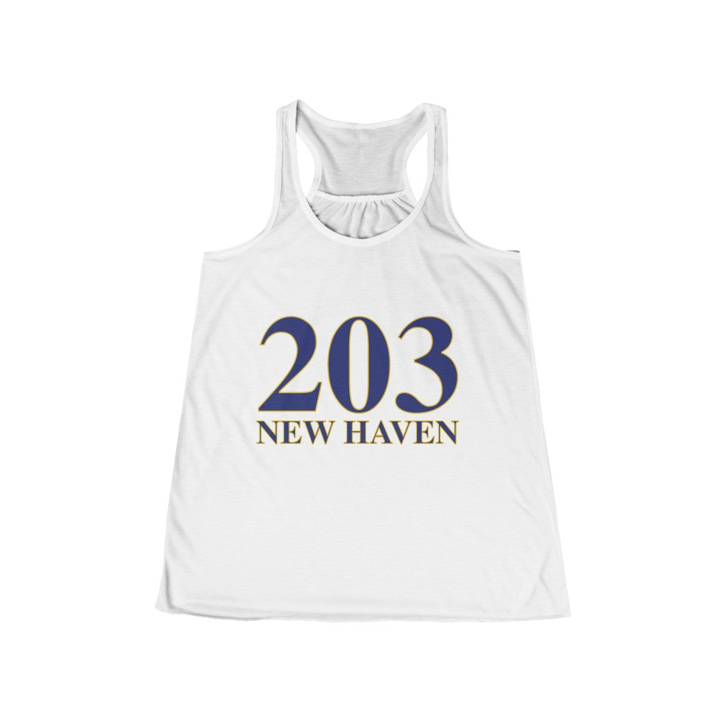 203 New Haven Women's Flowy Racerback Tank 203 New Haven Collection. Inspired by the Connecticut flag and the 203! Show off for your pride for Connecticut and New Haven! Proceeds of this collection go to help build Finding Connecticut’s website and brand. • Free USA shipping Click here to go to our home page