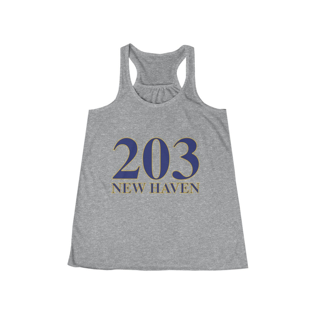 203 New Haven Women's Flowy Racerback Tank 203 New Haven Collection. Inspired by the Connecticut flag and the 203! Show off for your pride for Connecticut and New Haven!   Proceeds of this collection go to help build Finding Connecticut’s website and brand. • Free USA shipping   Click here to go to our home page