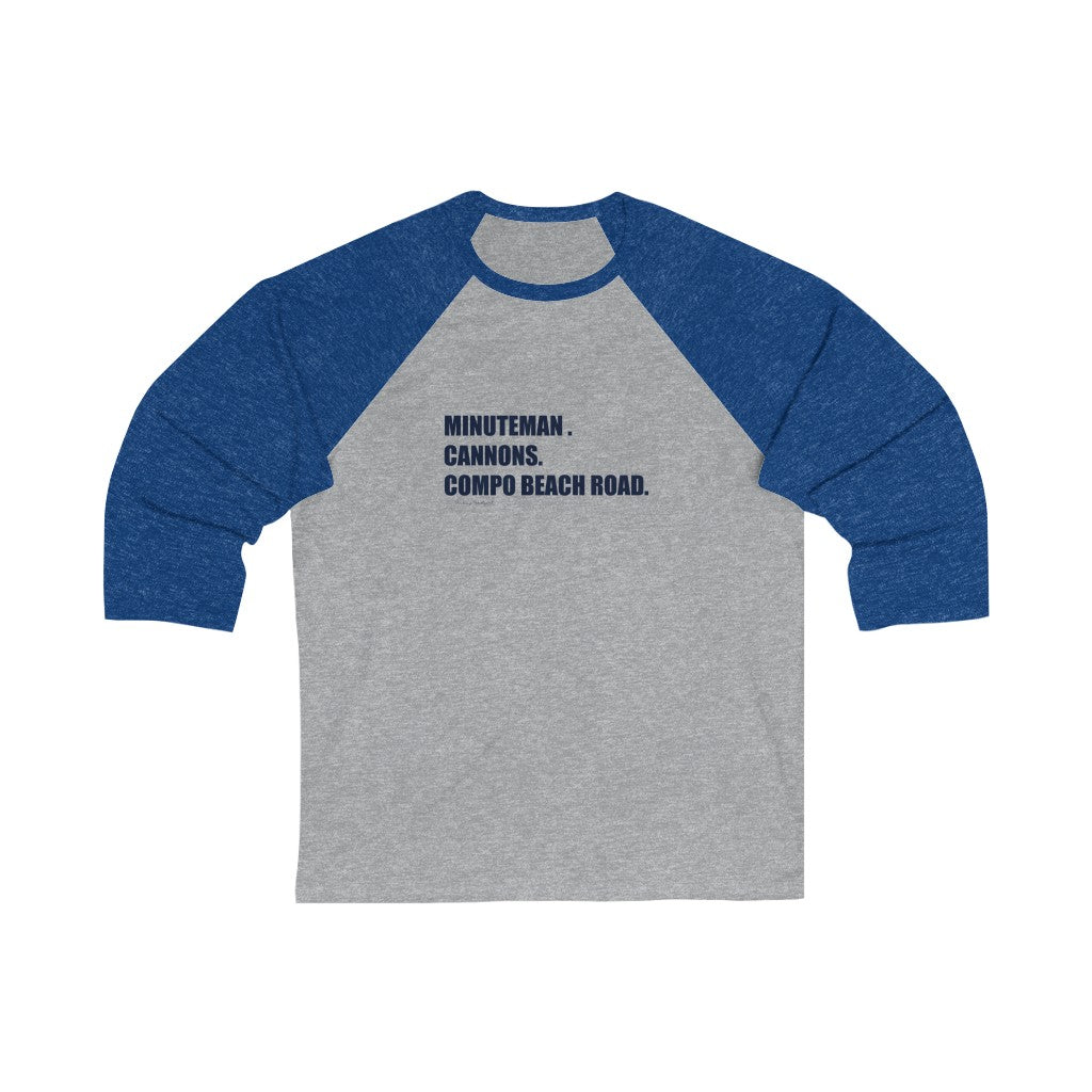 Minuteman. Cannons. Compo Beach Road. Unisex 3/4 Sleeve Baseball Tee How do you say Westport without saying Westport? Westport, Connecticut is filled with unique aspects. Each providing different elements that make up the town from historic to modern traditions. Minuteman. Cannons. Compo Beach Road. You know its Westport. Proceeds of this collection goes to help build Finding Westport and Finding Connecticut's brands.