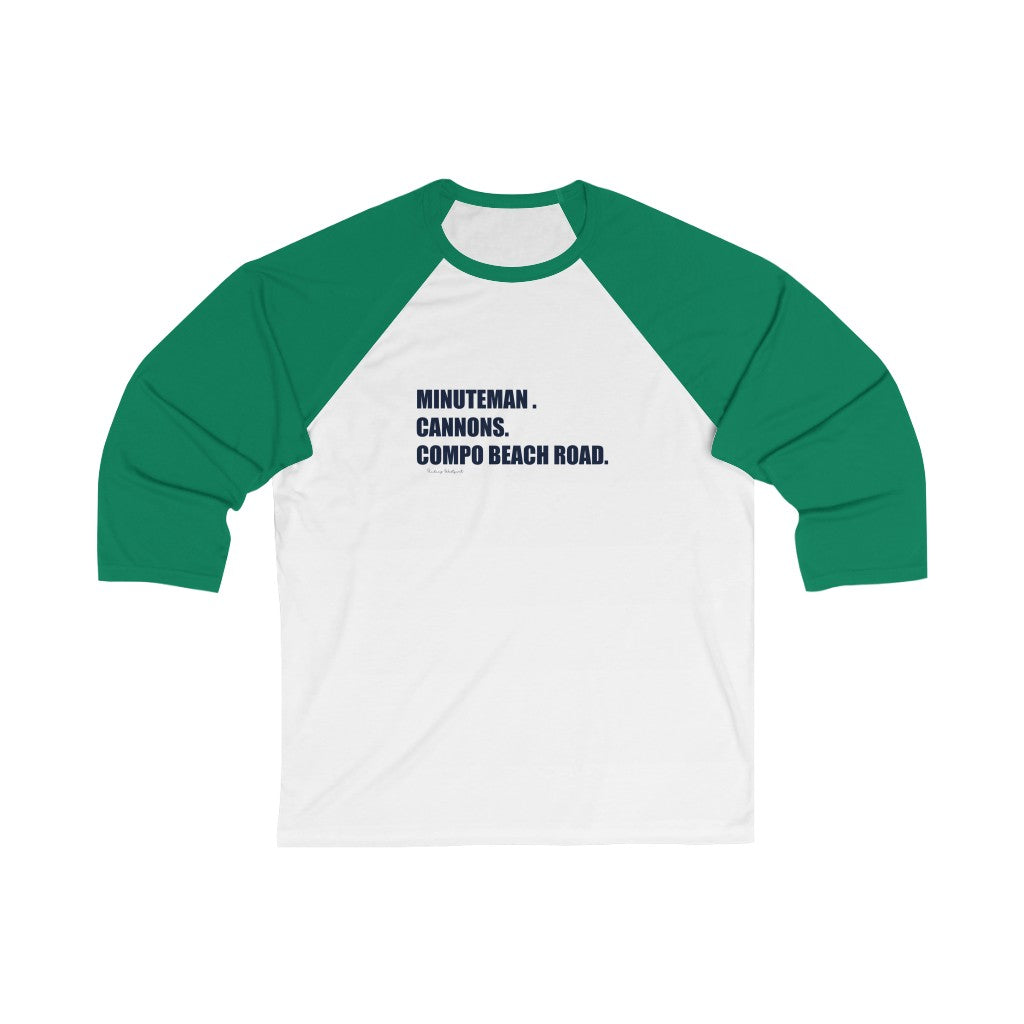 Minuteman. Cannons. Compo Beach Road. Unisex 3/4 Sleeve Baseball Tee How do you say Westport without saying Westport? Westport, Connecticut is filled with unique aspects. Each providing different elements that make up the town from historic to modern traditions. Minuteman. Cannons. Compo Beach Road. You know its Westport. Proceeds of this collection goes to help build Finding Westport and Finding Connecticut's brands.