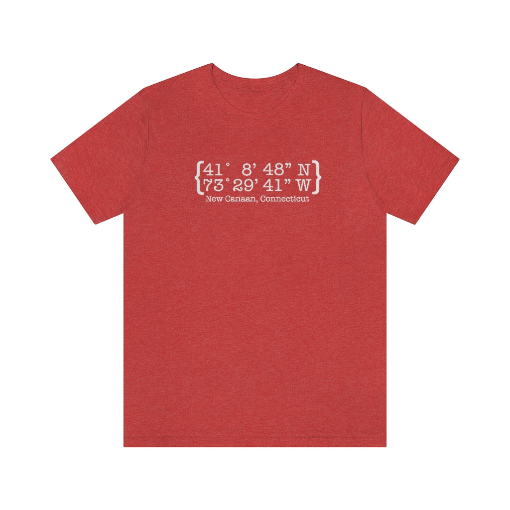 New Canaan Coordinates Unisex Jersey Short Sleeve Tee  Does New Canaan, Connecticut always have a special place in your heart. The Coordinates collection marks the spot for the special place you have ties to.   Proceeds helps grow Finding New Canaan and Finding Connecticut's brand grow.